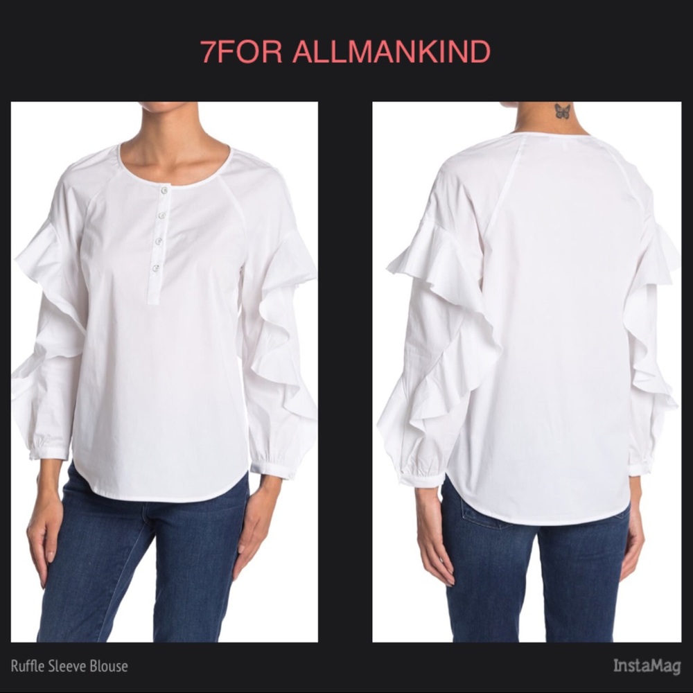 7 FOR ALL MANKIND Ruffle Sleeve White Blouse